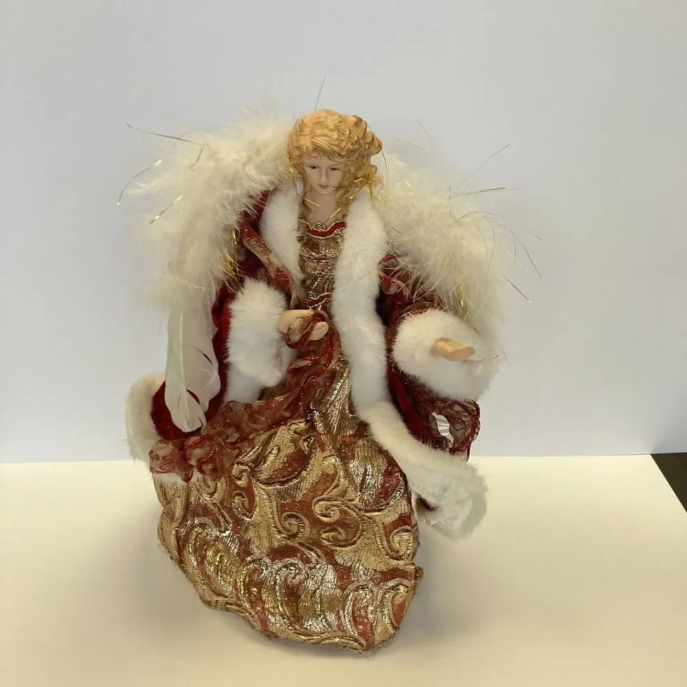 Angel Tree Topper Porcelain Head Christmas Red Gold 13